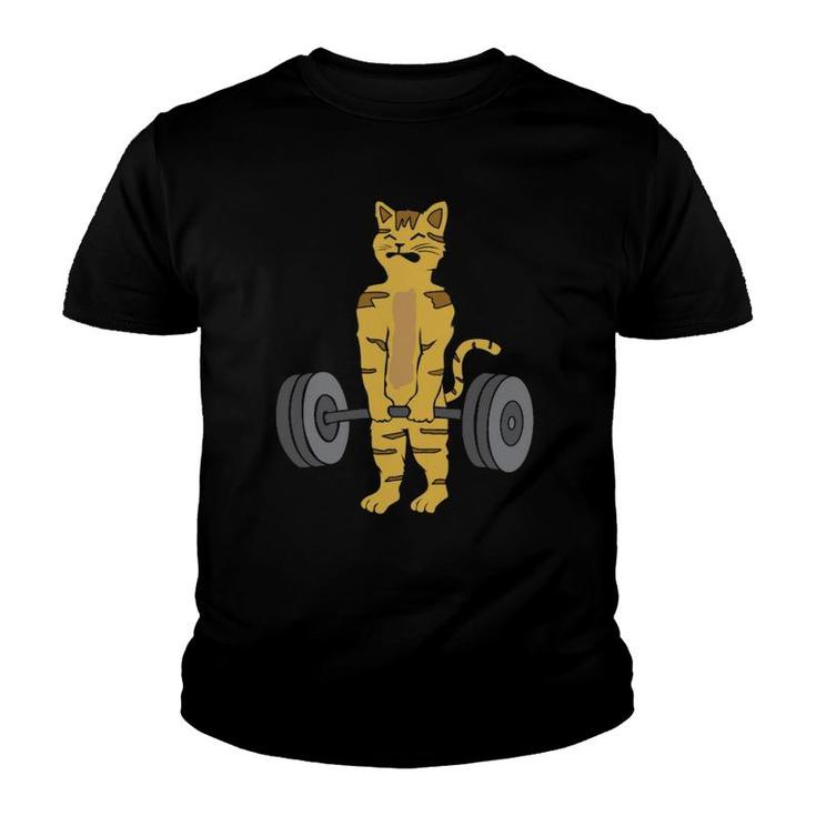 Deadlifting Cat Weightlifters Gym Workout Funny  Youth T-shirt