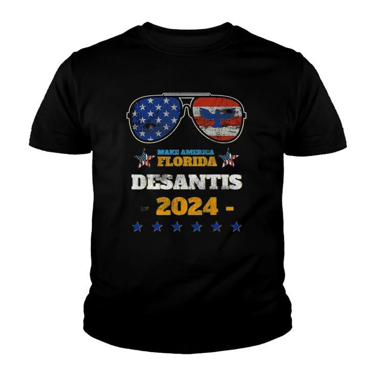 Desantis 2024 Make America Florida Flag Eagle Sunglasses Youth T-shirt