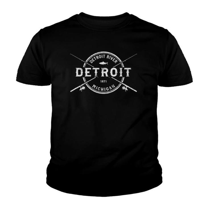Detroit Mi Vintage Crossed Fishing Rods Youth T-shirt