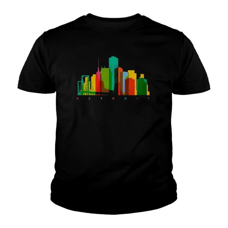 Detroit Skyline Colorful Michigan Motor City Vintage Detroit Youth T-shirt