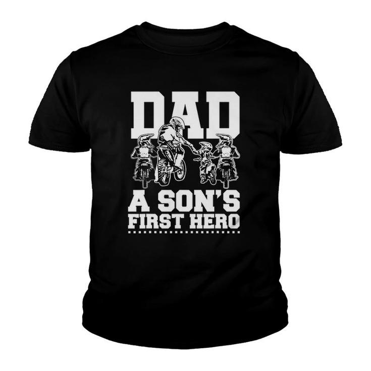 Dirt Bike Dad Motocross Superhero Father Son Motorcycle Gift Youth T-shirt