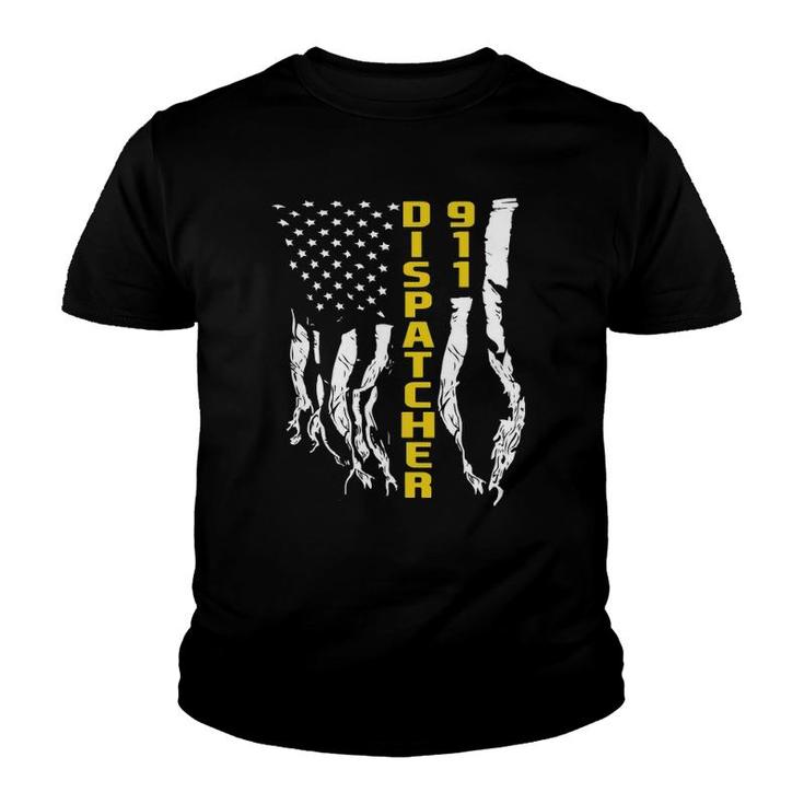 Dispatcher 911 American Flag Gift Youth T-shirt