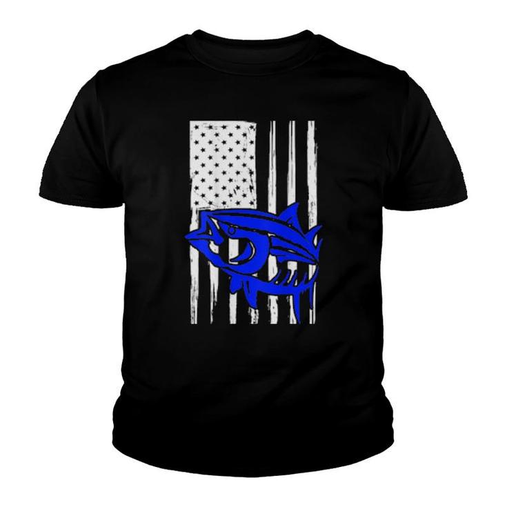 Distressed American Usa Flag Blue Tuna Fish Deep Sea Fishing  Youth T-shirt