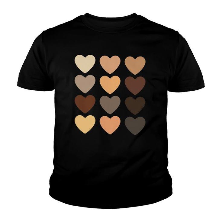 Diversity Heart Skin Tones Black Pride Melanin Kindness Gift Youth T-shirt