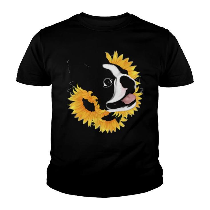 Dog Boston Terrier Sunflower150 Paws Youth T-shirt