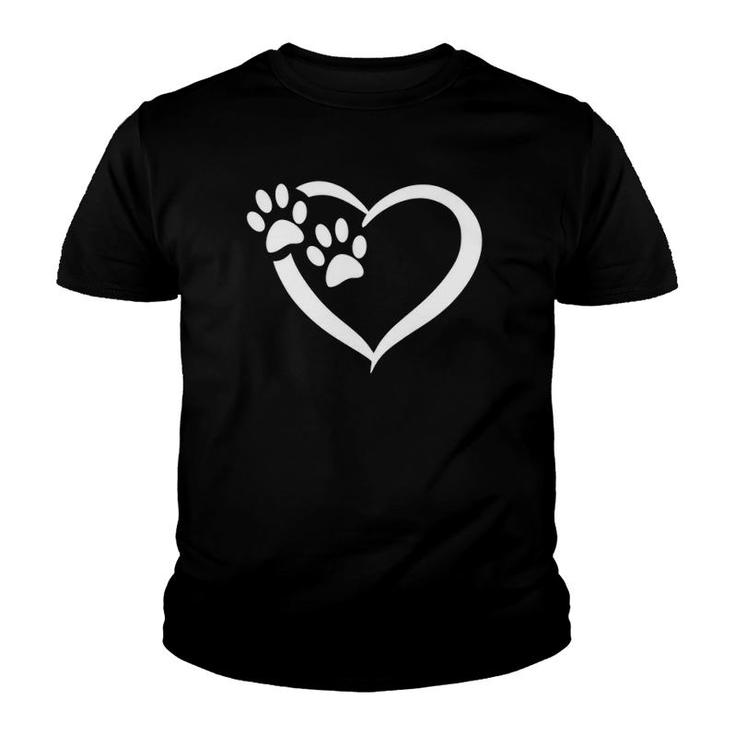 Dog Cat And Animal Lover Heart With Paw Prints Youth T-shirt