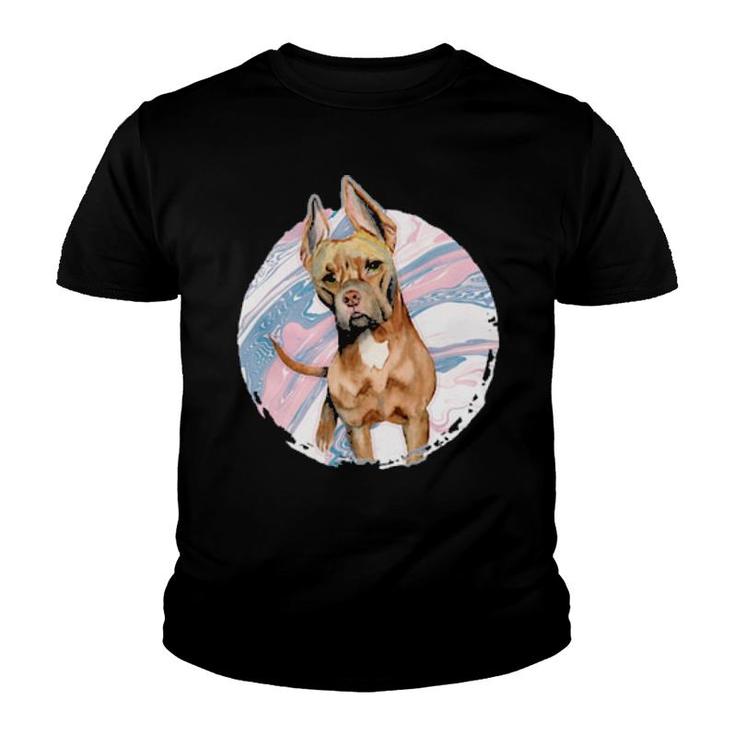 Dog Cute Pit Bull Terrier Dog Pink Blue Marble 411 Paws Youth T-shirt