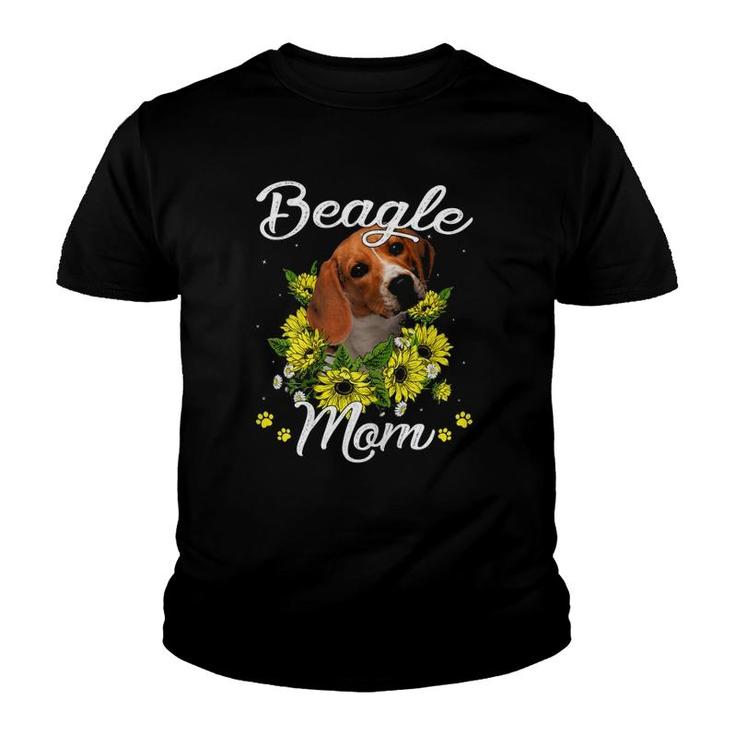 Dog Mom Mother's Day Gift Sunflower Beagle Mom Youth T-shirt
