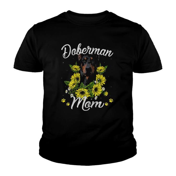 Dog Mom Mother's Day Gift Sunflower Doberman Mom Youth T-shirt
