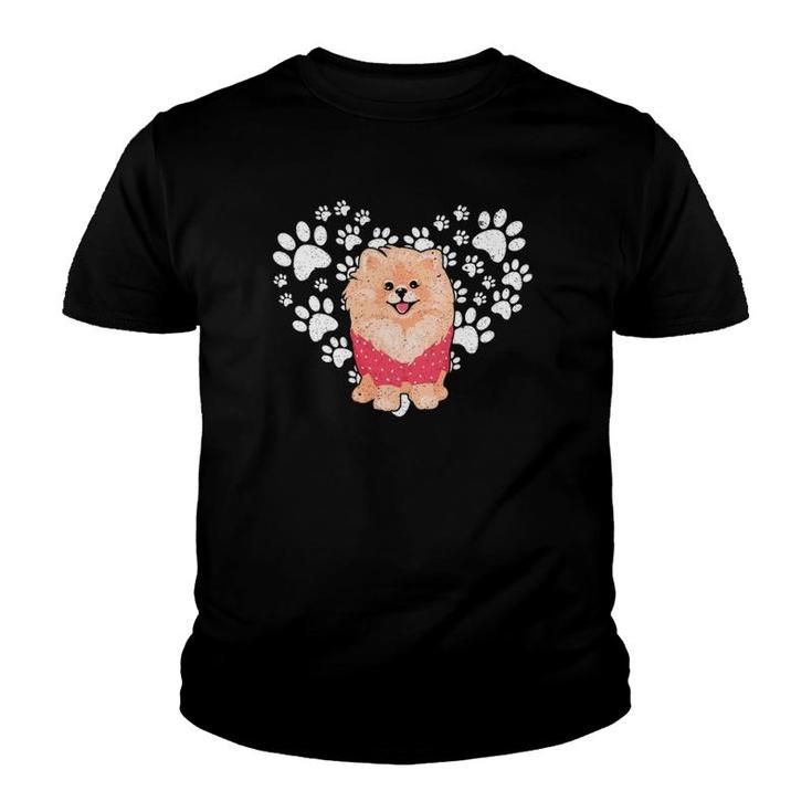 Dog Paw Heart Valentine's Day Pomeranian Youth T-shirt