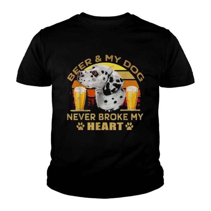 Dogs 365Dogs 365 Beer & Dalmatiner Hund Never Broke My Heart  Youth T-shirt