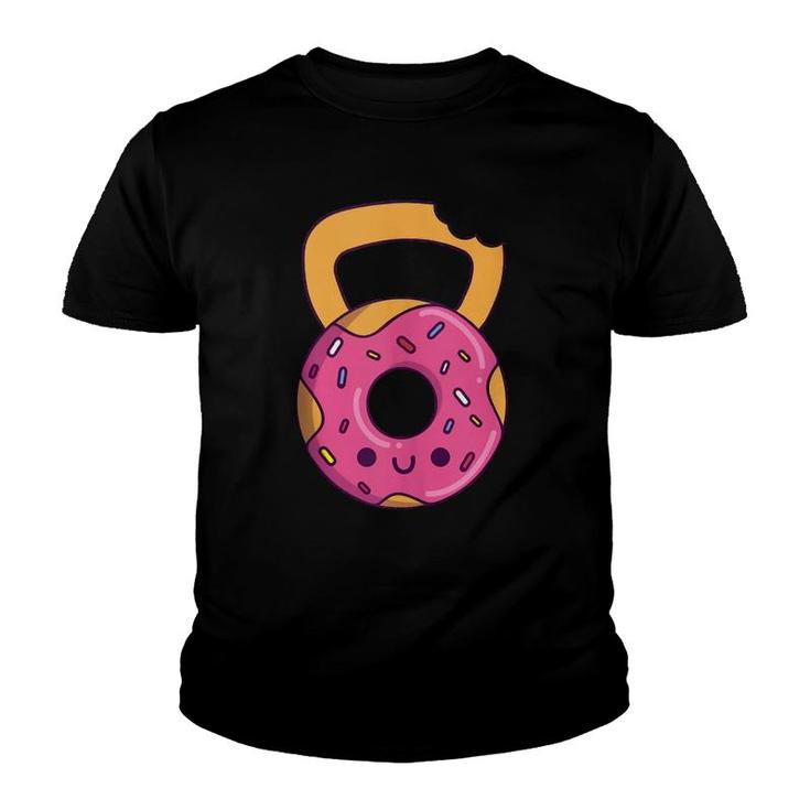 Donut Kettlebell Cartoon Funny Gym Youth T-shirt