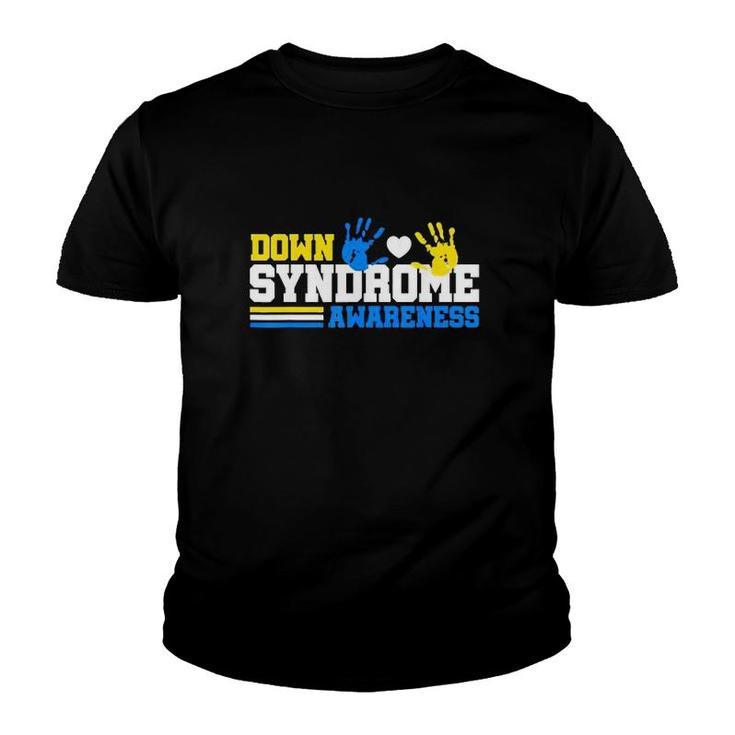 Down Syndrome Awareness Blue And Yellow Hands Youth T-shirt