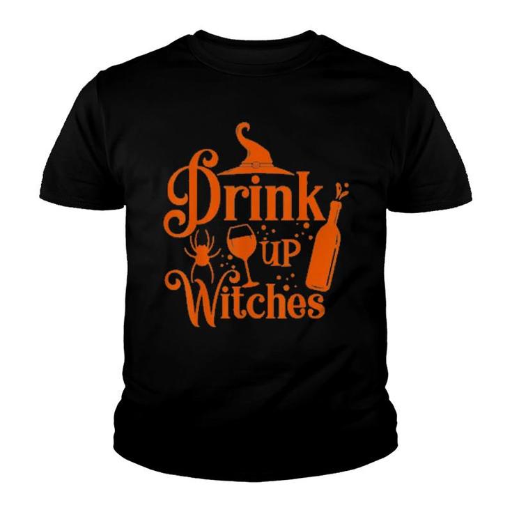 Drink Up Witches Halloween Drinking Wine Glass Lover Tee  Youth T-shirt