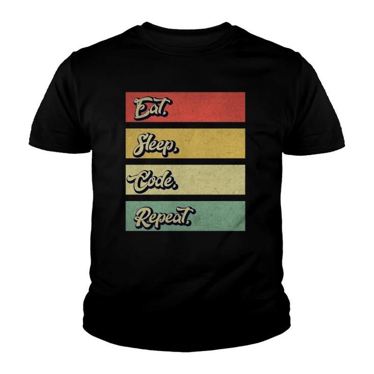 Eat Sleep Code Repeat Funny Coding Retro Vintage Youth T-shirt
