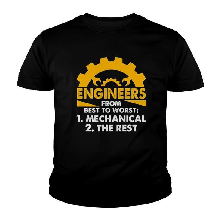 Engineers From Best To Worst Mechanical Engineering Youth T-shirt