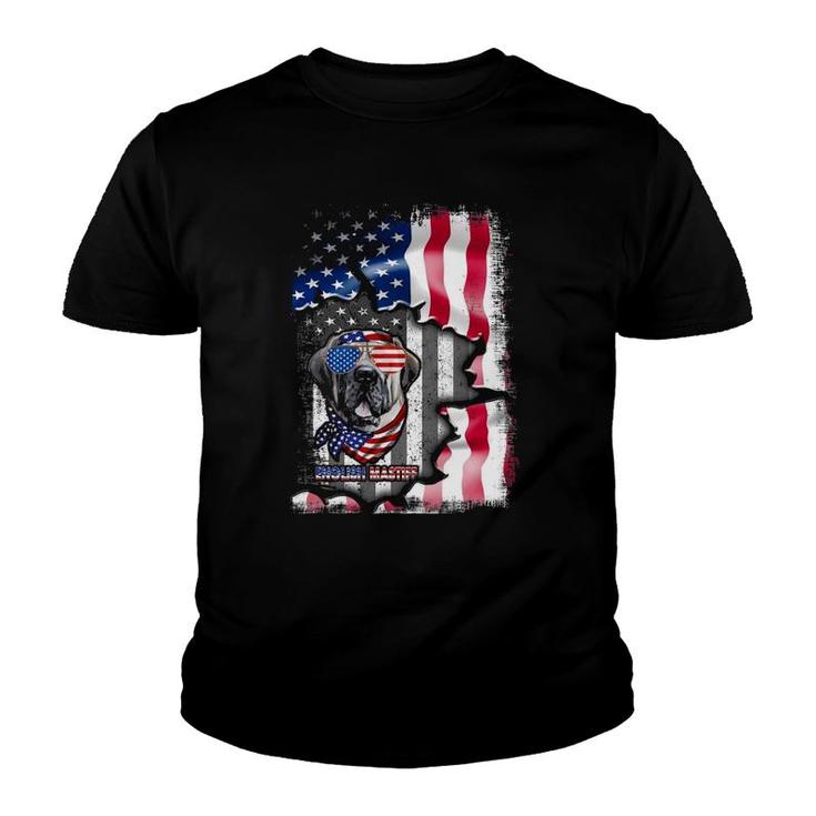 English Mastiff Dog Lover S Fun American Flag Gifts Youth T-shirt