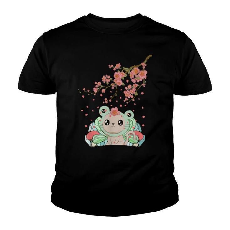 Fairycore Aesthetic Fairy Cat Frog Head Cherry Blossom  Youth T-shirt