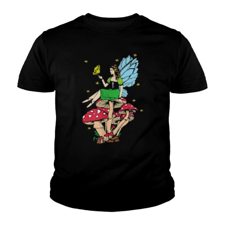 Fairycore Aesthetic Fairy Sitting On A Mushroom Cottagecore  Youth T-shirt