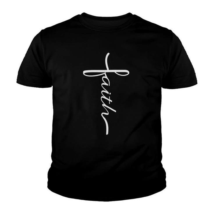 Faith Cross Artistic Cursive Script Shaped Word Matching Youth T-shirt