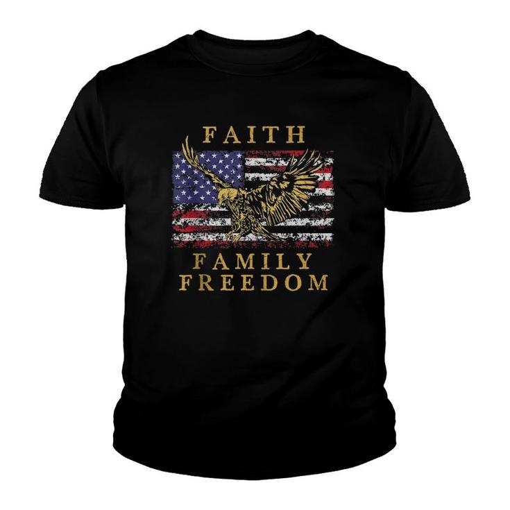 Faith Family Freedom 4Th Of July Eagle American Flag Vintage Tank Top Youth T-shirt