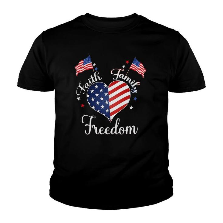 Faith Family Freedom Fourth July American Patriotic Womens Youth T-shirt