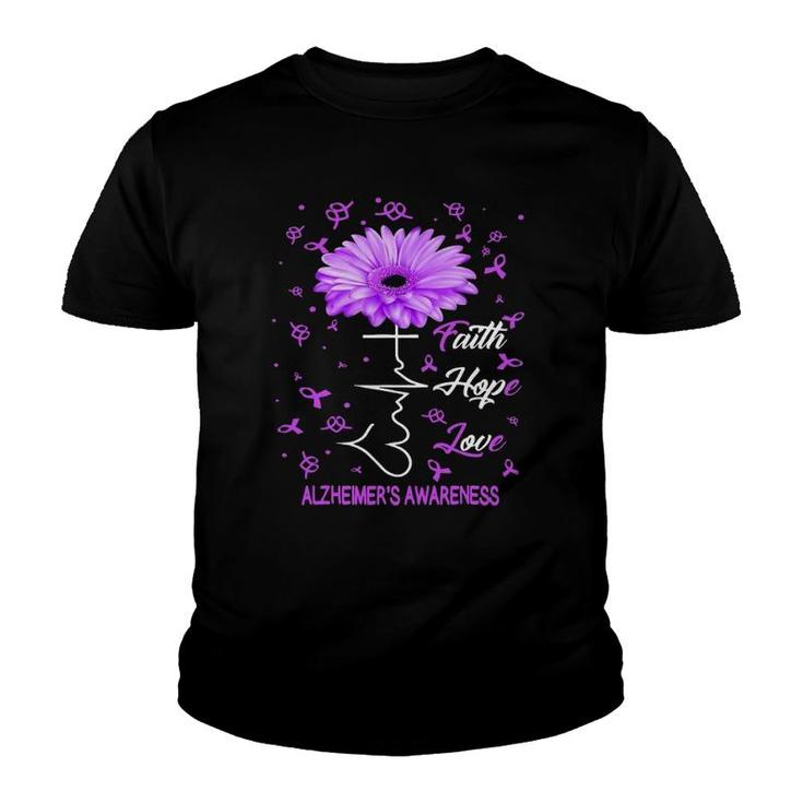 Faith Hope Love Alzheimer's Awareness Purple Flower Gift Youth T-shirt