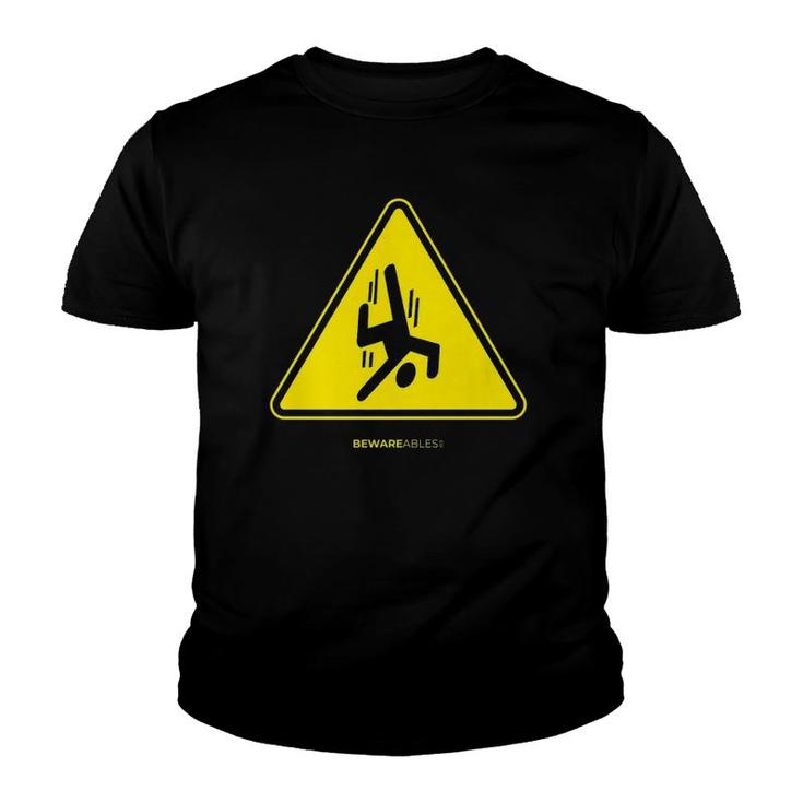Falling Guy Funny Sign Warning Yellow Triangle  Youth T-shirt