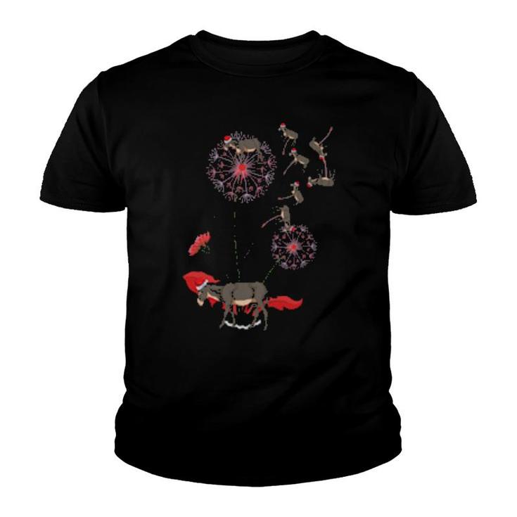 Farm Animal Xmas Dandelion Christmas Animal Donkey Youth T-shirt