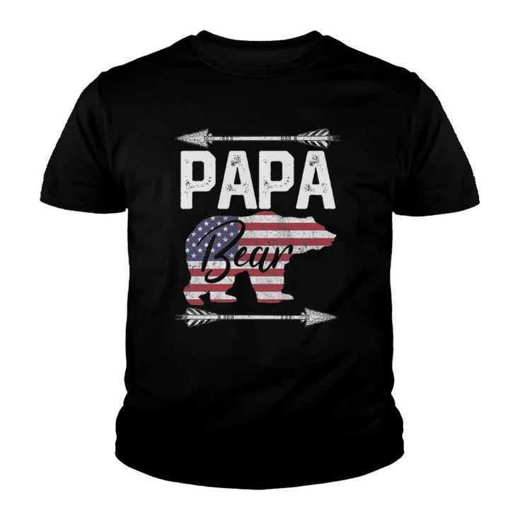 Father's Day Gift Papa Bear Dad Grandpa Usa Flag July 4Th Youth T-shirt