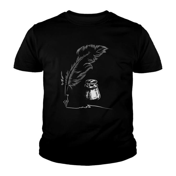 Feather Inkpot Author Book Writer Novelist Poet Writing Youth T-shirt
