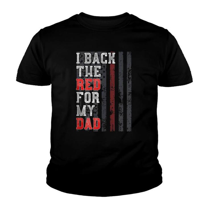 Firefighter Dad Daughter Son Support Flag Design Red Zip Youth T-shirt