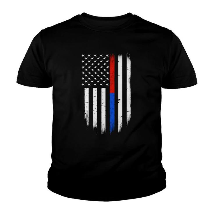 Firefighter Police Flag Thin Red Blue Line Youth T-shirt