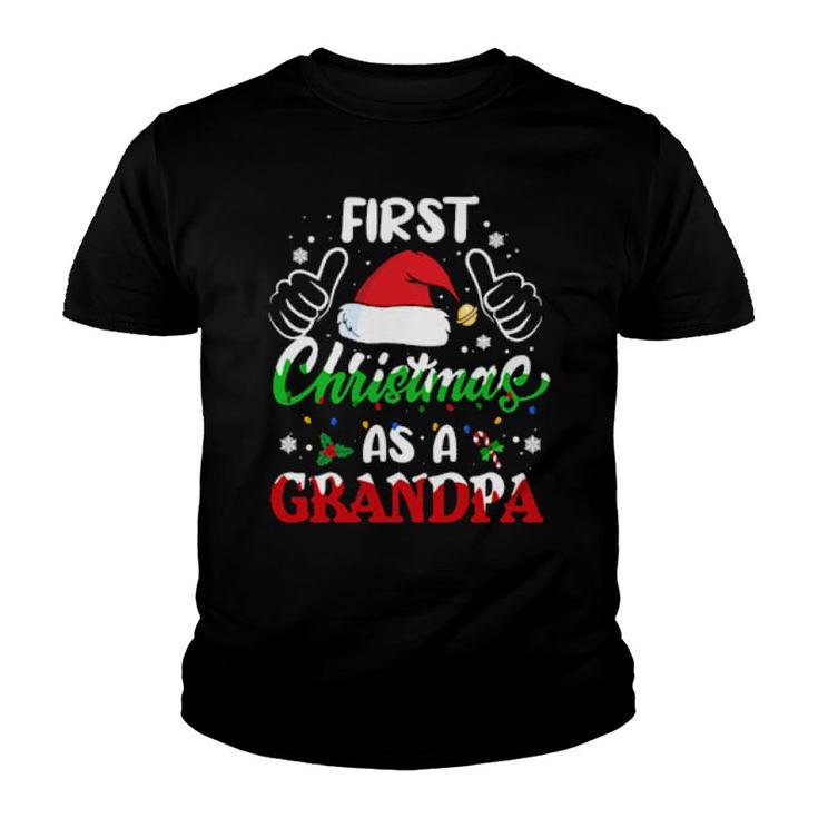 First Christmas As A Grandpa  Santa Hat Xmas Light 2021  Youth T-shirt