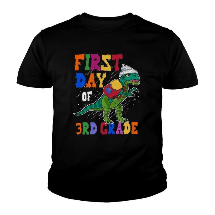 First Day Of 3Rd Graderex Dinosaur Back To School Backpack Paper Ship Youth T-shirt