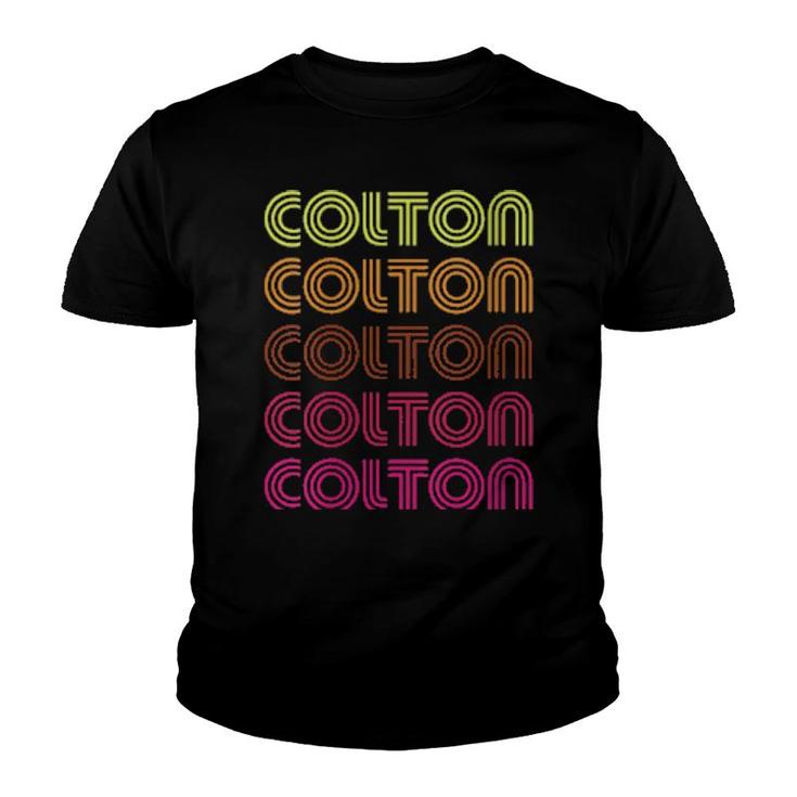 First Name Colton Funky Retro Vintage Disco Design  Youth T-shirt