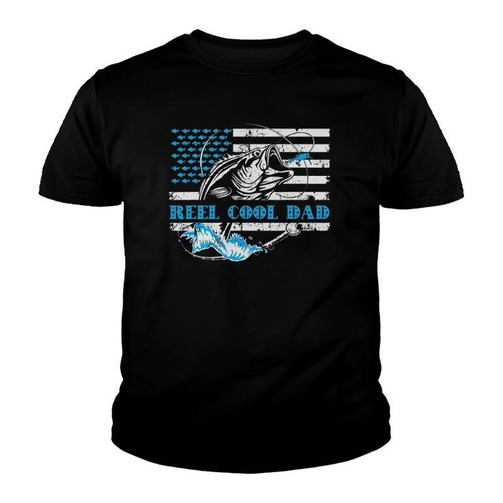 Fishing Stuff For Father's Day Reel Cool Dad American Flag T-Shirt