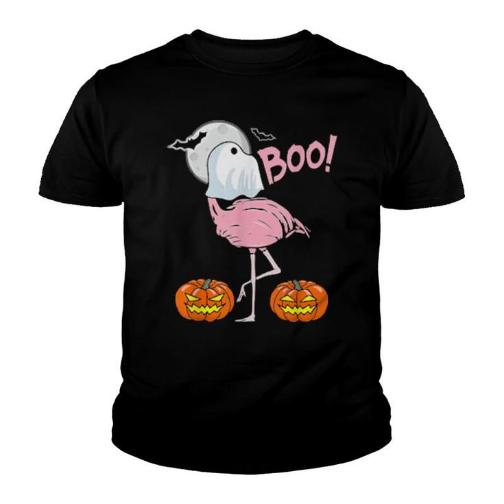 Flamingo Ghost Boo Pink Sunset Retro Halloween Bird Animal  Youth T-shirt