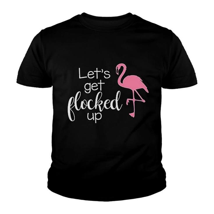 Flamingo Lets Get Flocked Up Letter Youth T-shirt