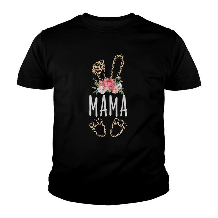 Floral Leopard Mama Bunny Gift Happy Easter Mother's Day Youth T-shirt