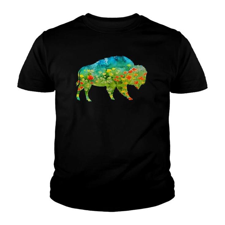 Flower Silhouette Bison Buffalo Youth T-shirt