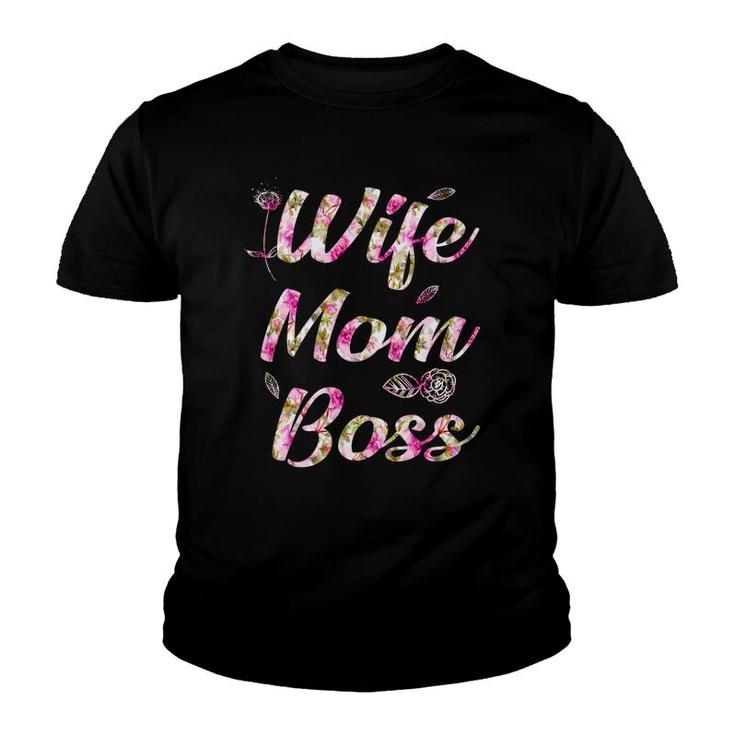 Flower Wife Mom Boss Youth T-shirt