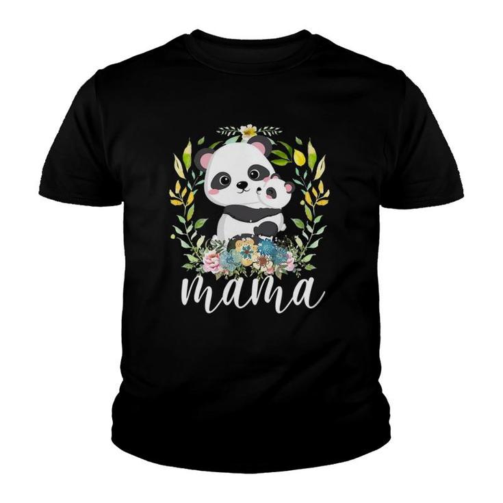Flowers Mom & Cute Baby Panda - Animal Mama Mother's Day Youth T-shirt