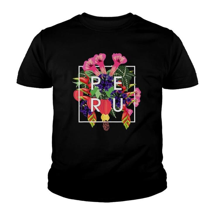 Flowers Of Peru Word Art - Peruvian Pride Youth T-shirt