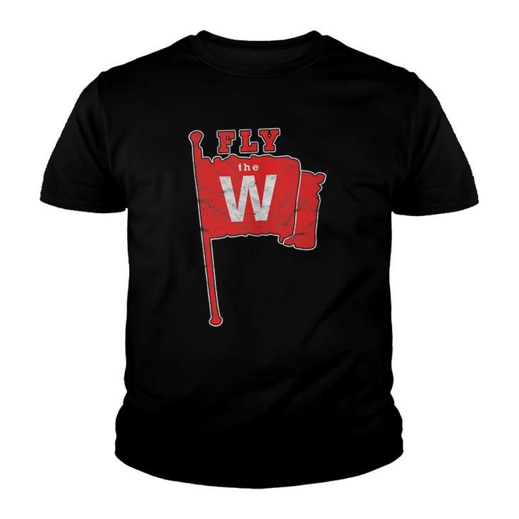 Fly The W Chicago Baseball Winning Flag Distressed Vintage  Youth T-shirt