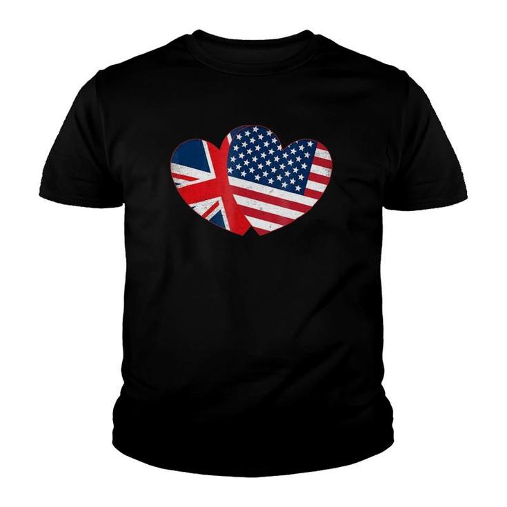 Fourth Of July S British American Flags Hearts Uk Usa Youth T-shirt