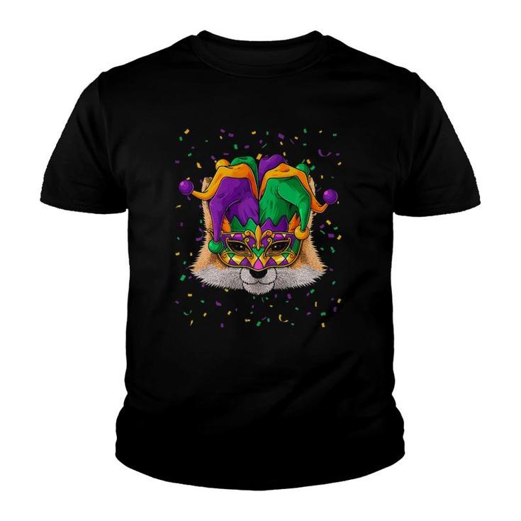 Fox Mardi Gras Animal Face Carnival Jester Festival  Youth T-shirt