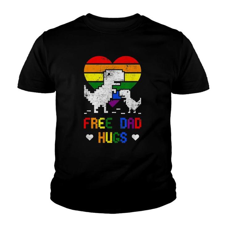 Free Dad Hugs Dinosaur Trex Dino Lgbtq Pride Rex Rainbow Youth T-shirt