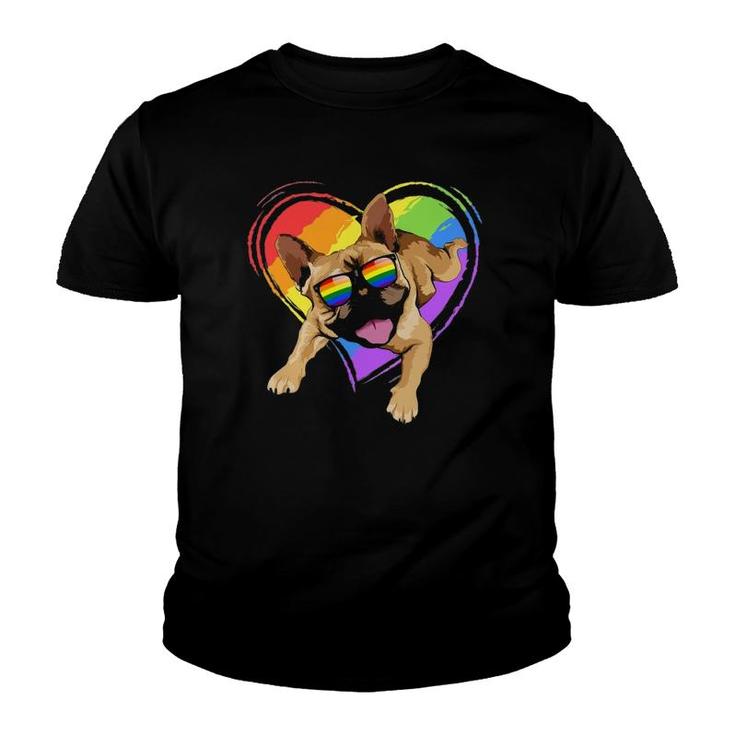 French Bulldog Rainbow Heart Gay Pride Lgbt T Gifts Youth T-shirt