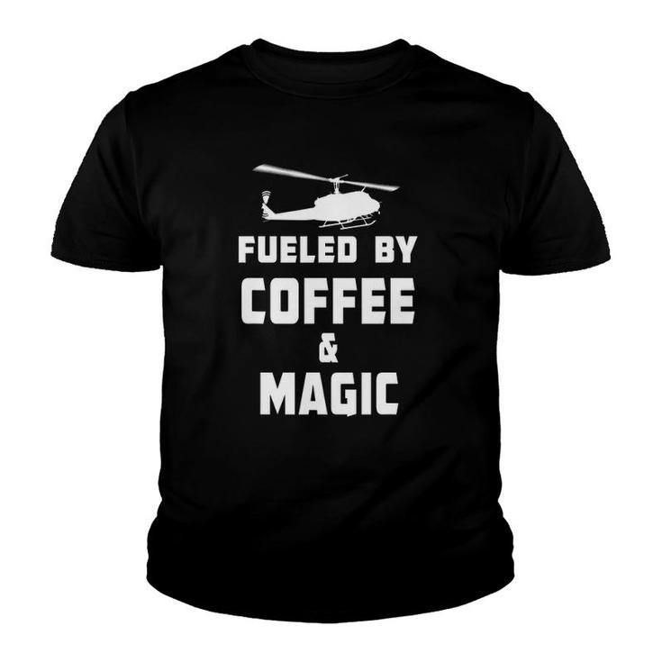 Fueled By Coffee & Magic Funny Helicopter Pilot Youth T-shirt